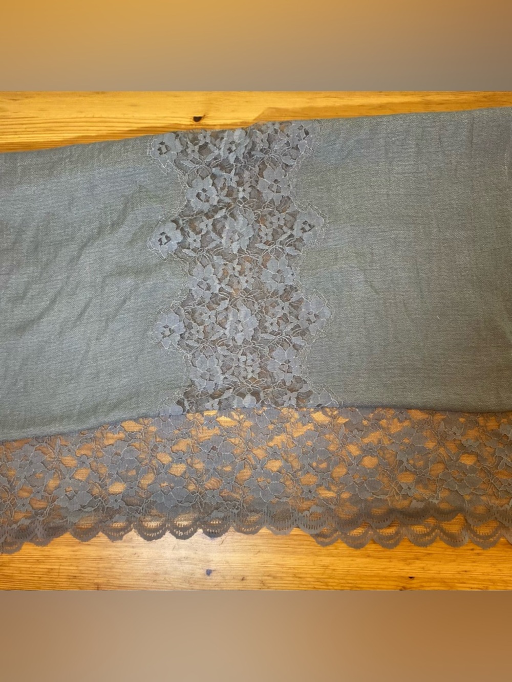 Romantic Grey Gauzy Floral Lace Scarf Shawl - Picture 4 of 6